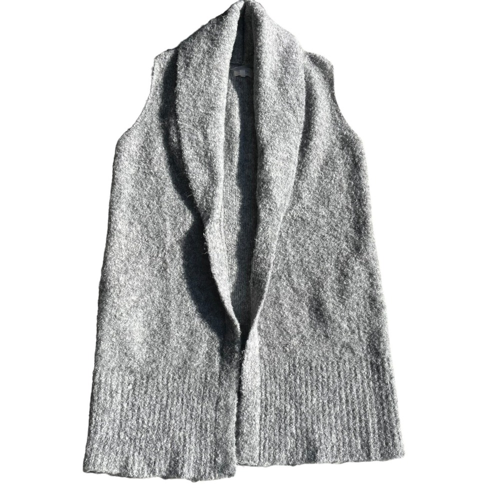 Lou & Grey Women S Gray Boucle Knit Wool Alpaca Open Front Longline Sweater Vest